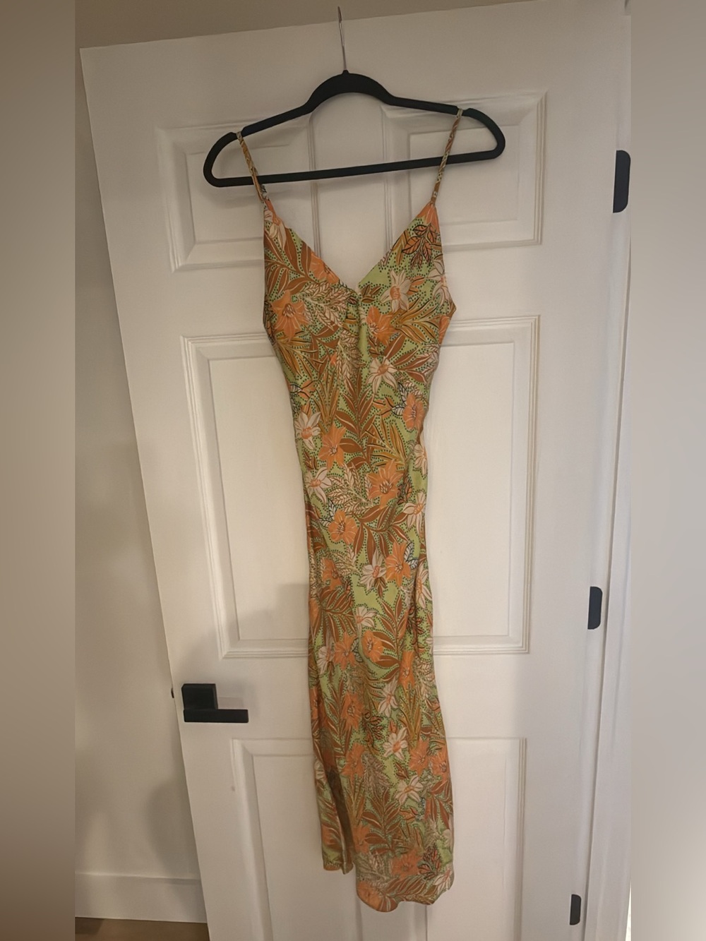 Vici Tropical Slip Midi Dress in Orange and Green
